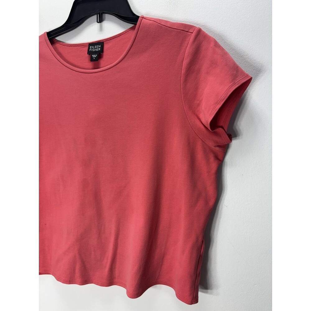 Eileen Fisher Womens Cropped Short Sleeve T-shirt Salmon Pink 100%Cotton Sz L - Picture 4 of 12